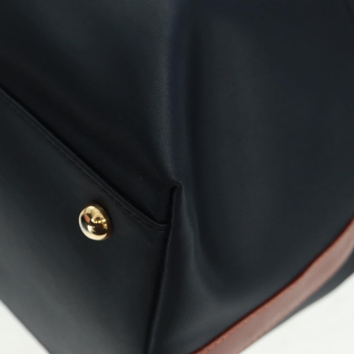 SAINT LAURENT Boston Bag Nylon Leather Navy Gold Auth bs31763