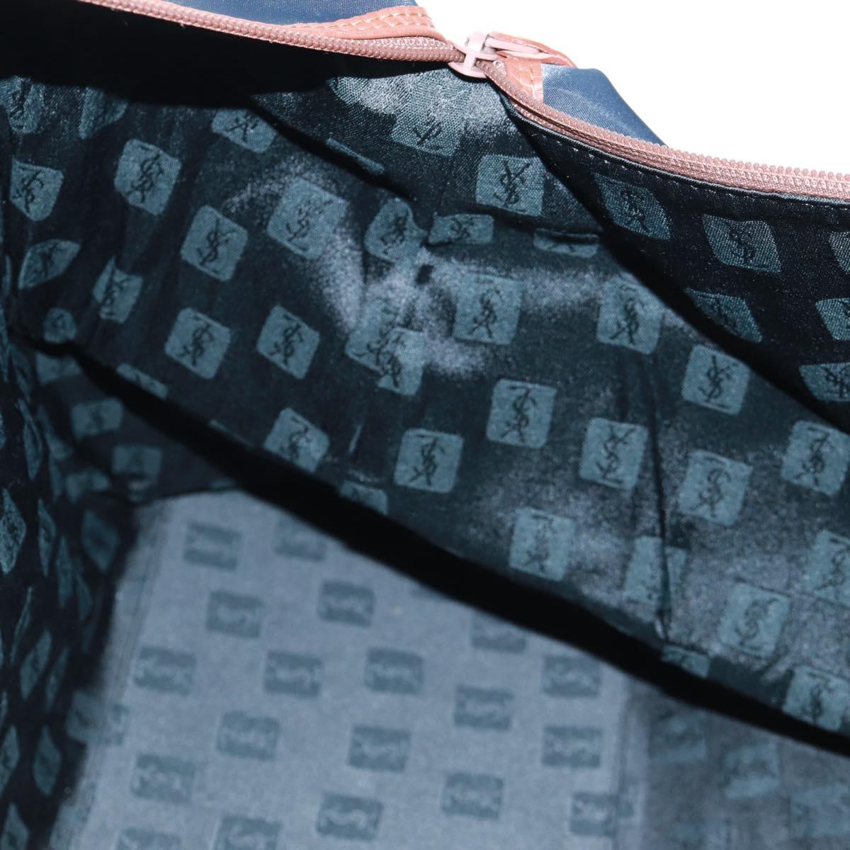 SAINT LAURENT Boston Bag Nylon Leather Navy Gold Auth bs31763