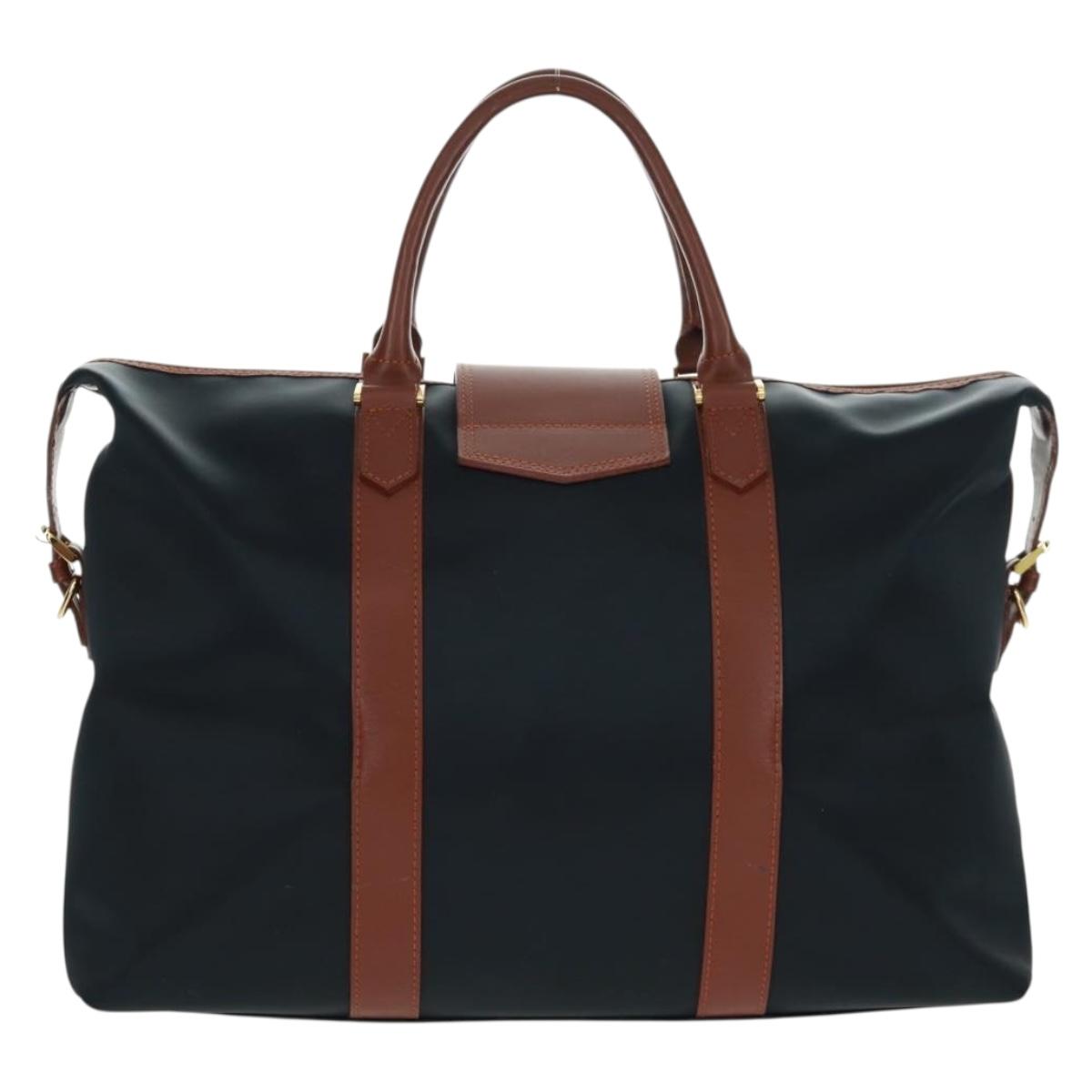 SAINT LAURENT Boston Bag Nylon Leather Navy Gold Auth bs31763