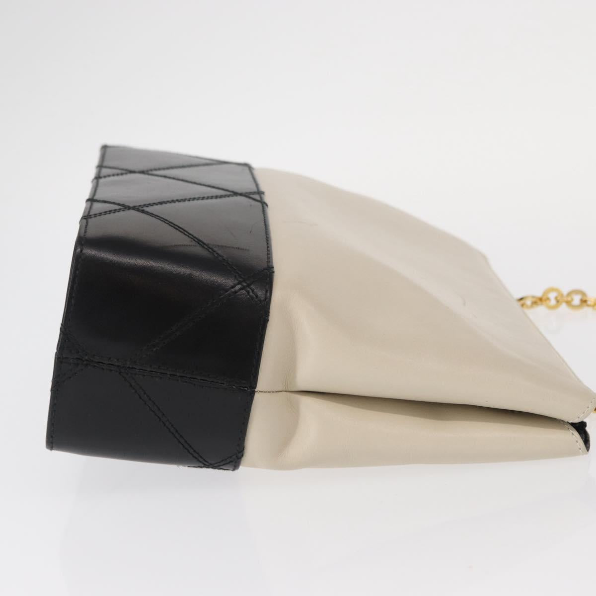 Salvatore Ferragamo Chain Shoulder Bag Leather White Black gold Auth bs31765