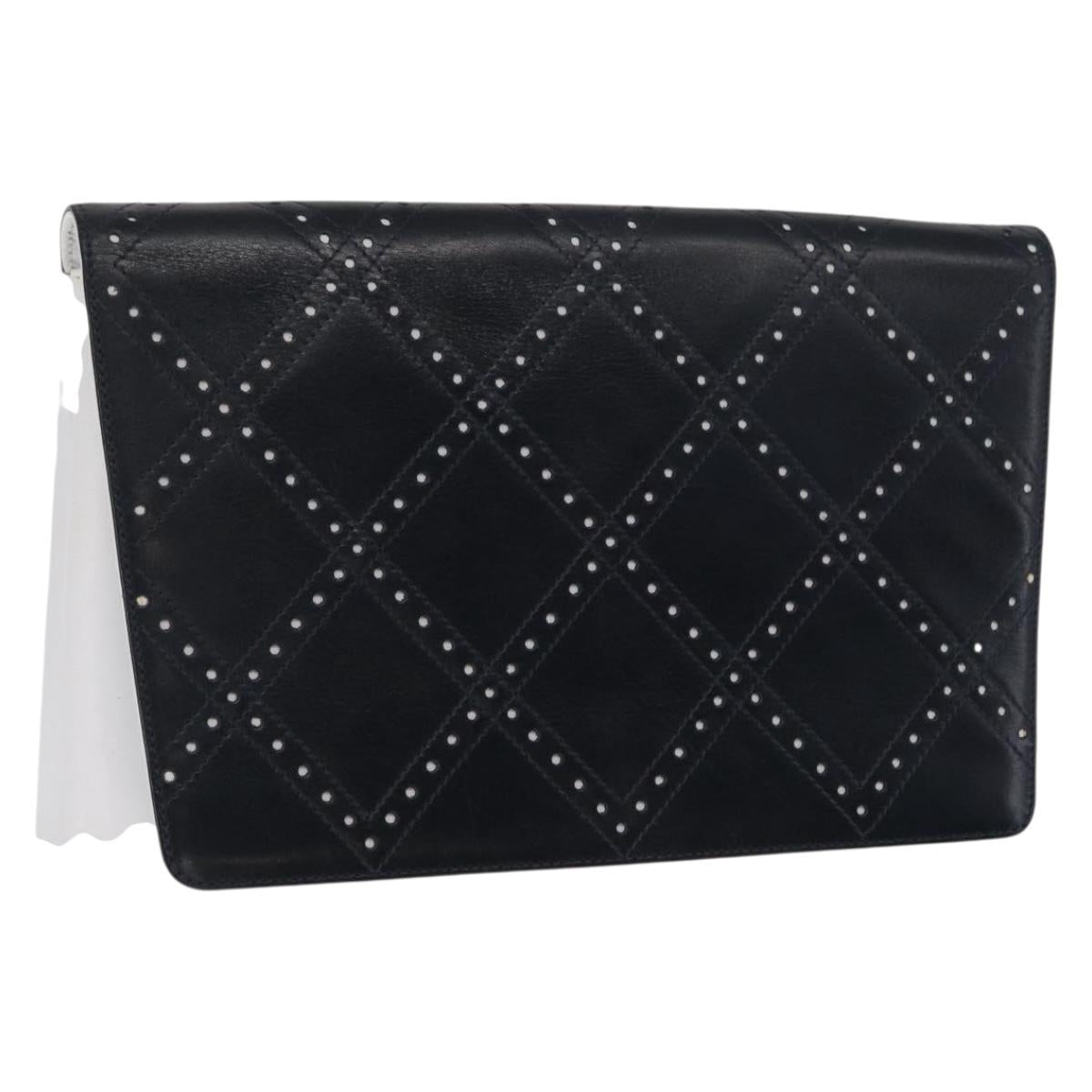 Salvatore Ferragamo Clutch Bag Leather Navy White gold Auth bs31766