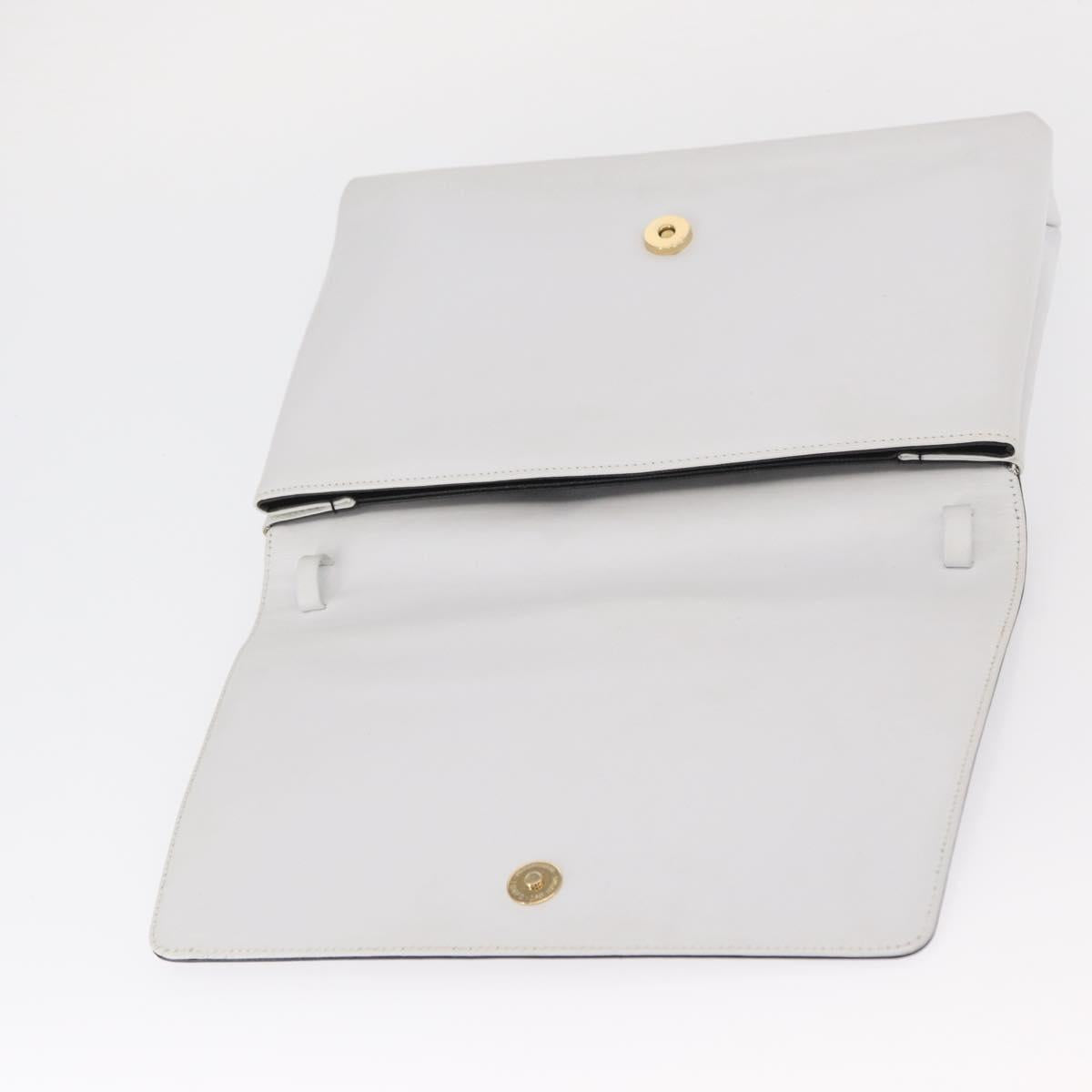 Salvatore Ferragamo Clutch Bag Leather Navy White gold Auth bs31766