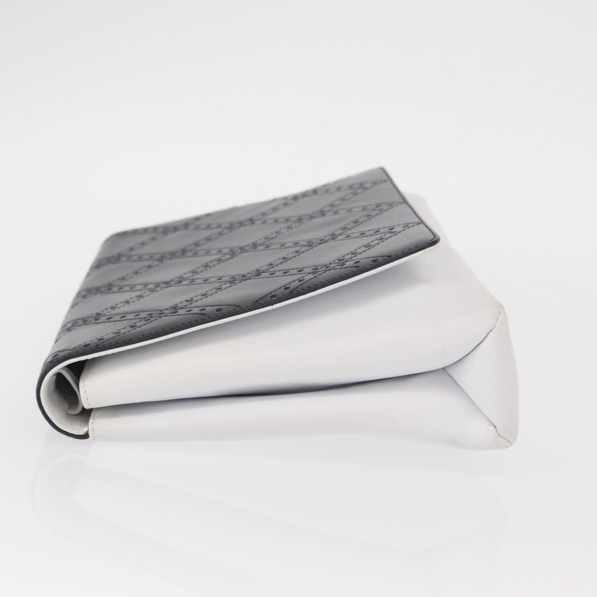 Salvatore Ferragamo Clutch Bag Leather Navy White gold Auth bs31766