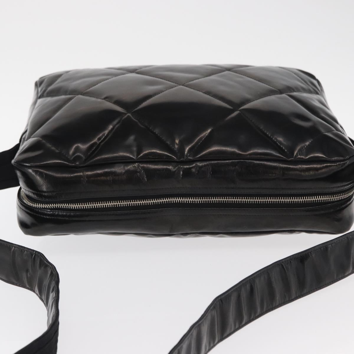 CHANEL Matelasse Shoulder Bag Enamel Black Silver CC Auth bs31793