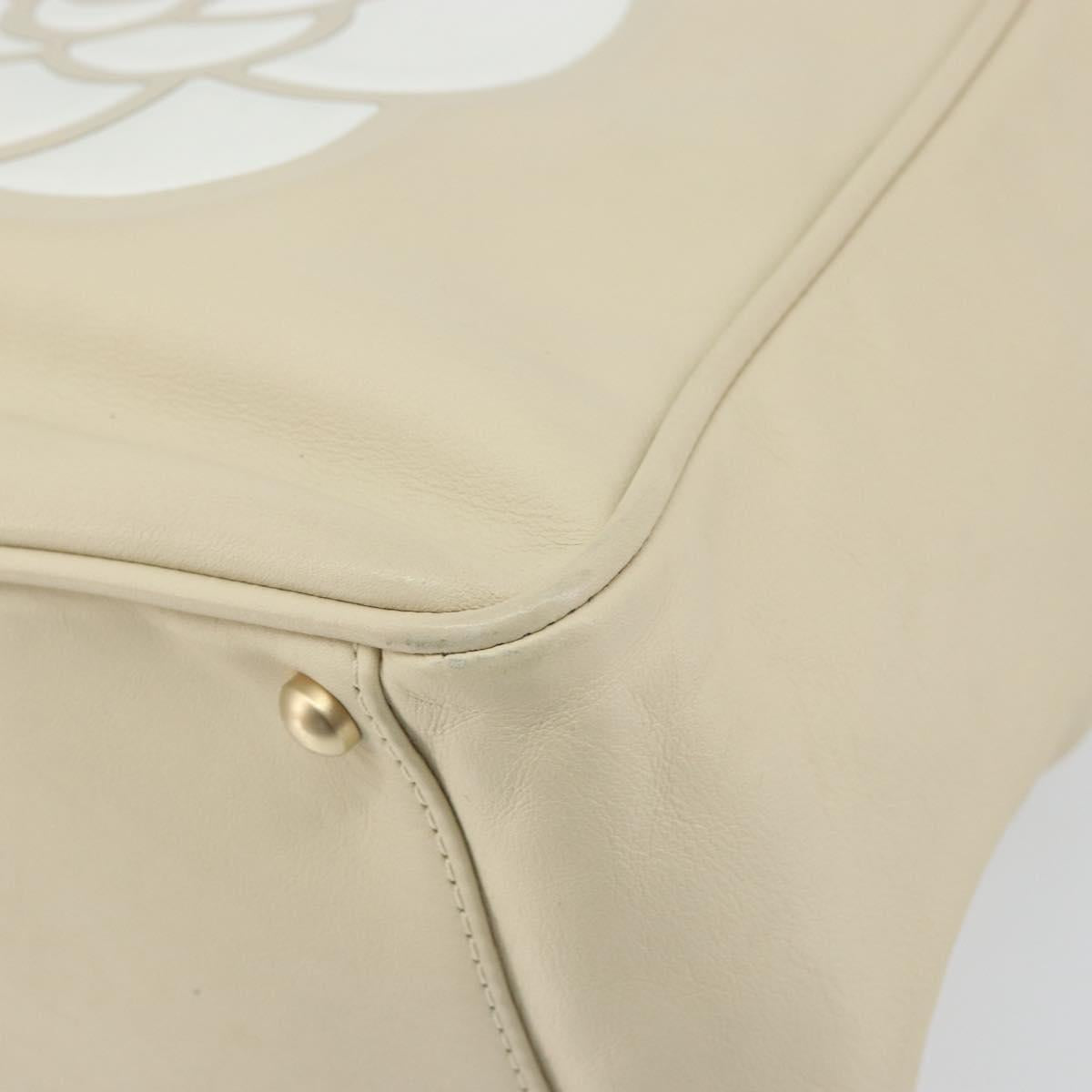 CHANEL Camelia Tote Bag Leather Beige Gold CC Auth bs31794A