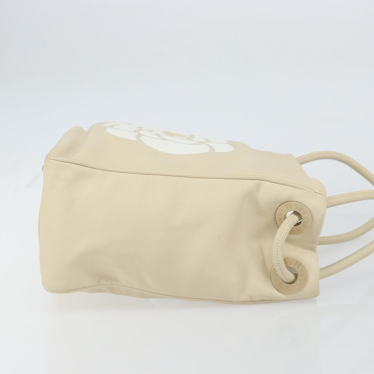CHANEL Camelia Tote Bag Leather Beige Gold CC Auth bs31794A