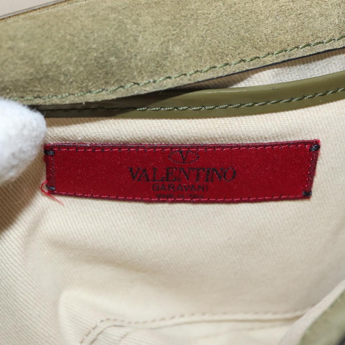 VALENTINO Studs Chain Shoulder Bag Enamel Khaki Gold Auth bs31799