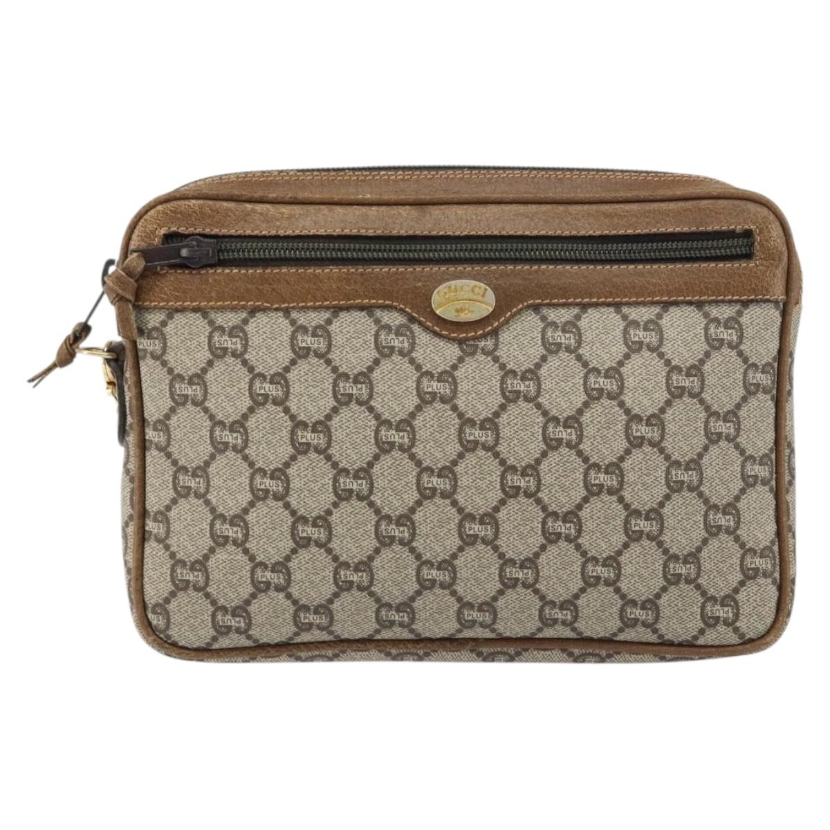 GUCCI GG Plus Supreme Clutch Bag PVC Beige Gold Auth bs31804
