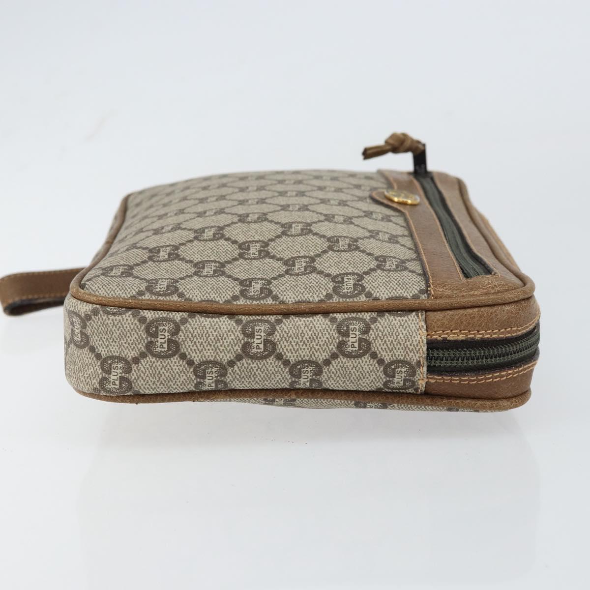 GUCCI GG Plus Supreme Clutch Bag PVC Beige Gold Auth bs31804