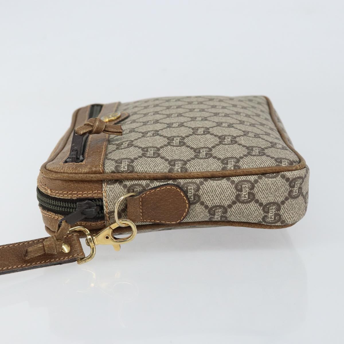 GUCCI GG Plus Supreme Clutch Bag PVC Beige Gold Auth bs31804