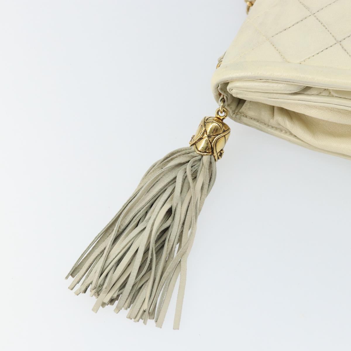 CHANEL Matelasse Chain Shoulder Bag Lamb Skin White Gold CC Auth bs31806