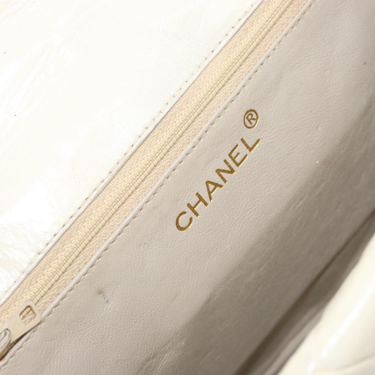 CHANEL Matelasse Chain Shoulder Bag Lamb Skin White Gold CC Auth bs31806