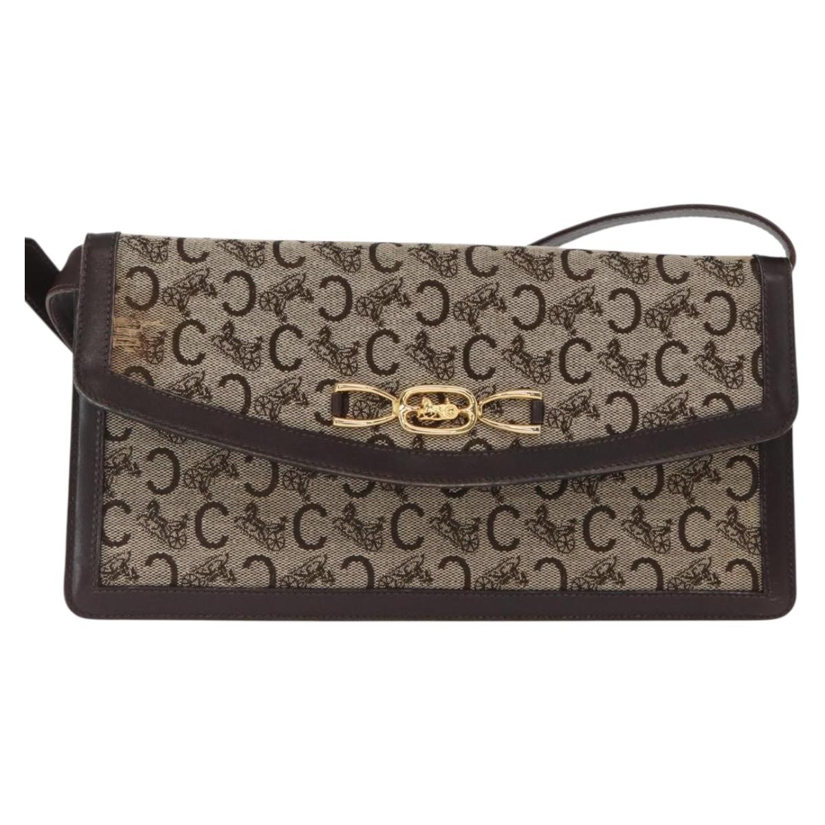 CELINE C Sulky Shoulder Bag Canvas Brown Gold Auth bs31808