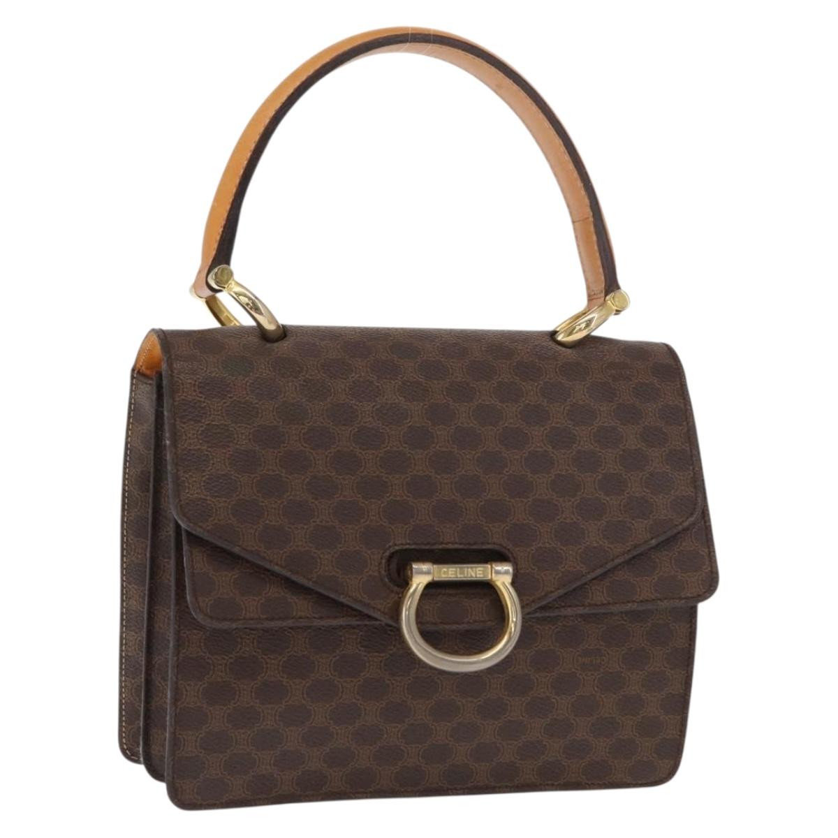 CELINE Macadam Canvas Hand Bag PVC Leather Brown Gold Auth bs31809