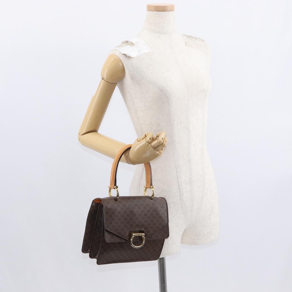 CELINE Macadam Canvas Hand Bag PVC Leather Brown Gold Auth bs31809