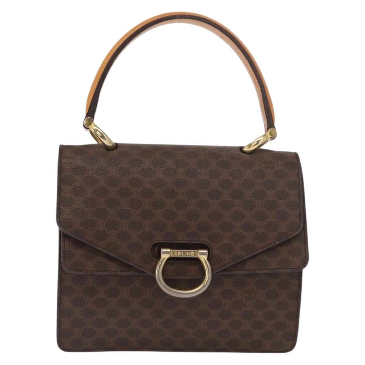 CELINE Macadam Canvas Hand Bag PVC Leather Brown Gold Auth bs31809