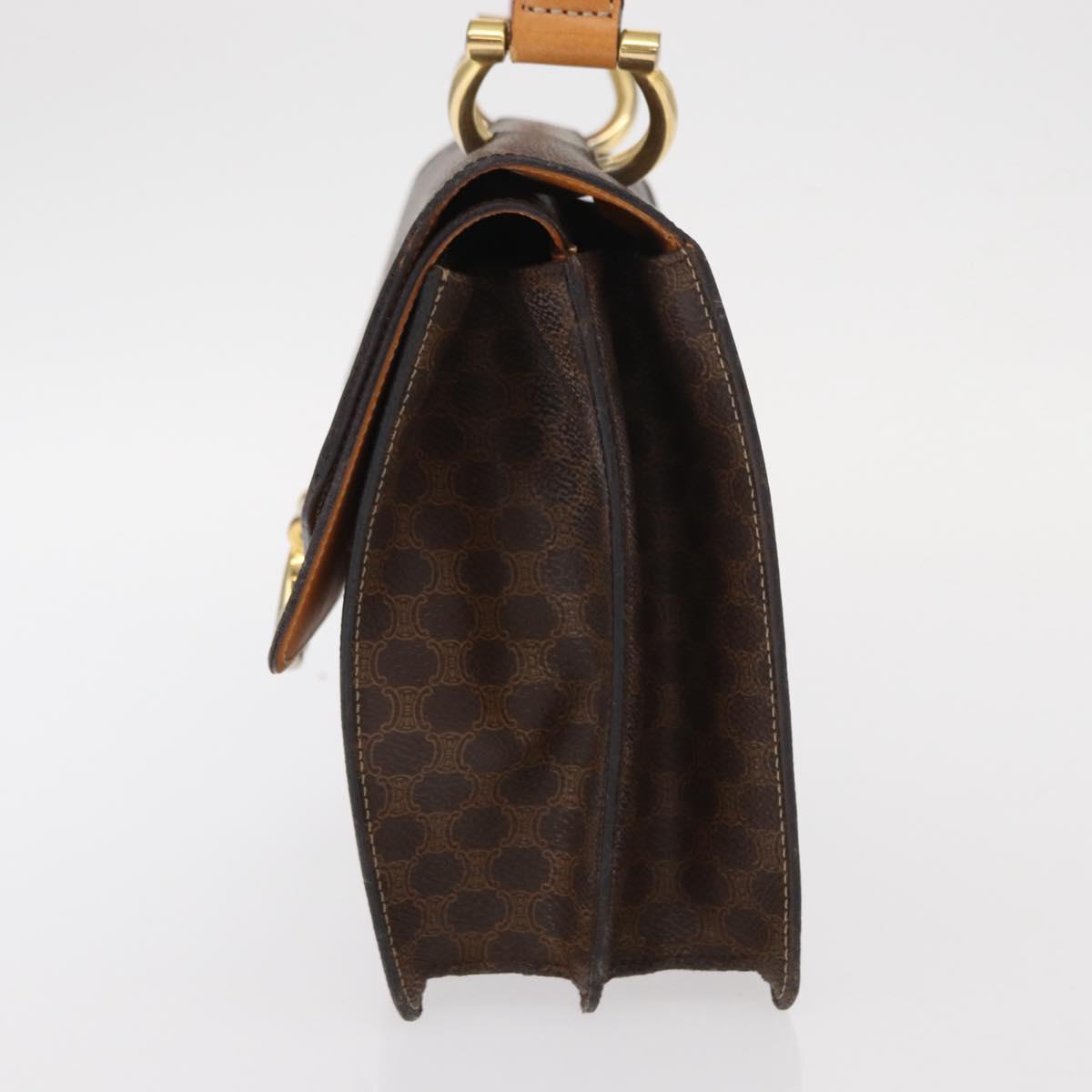 CELINE Macadam Canvas Hand Bag PVC Leather Brown Gold Auth bs31809