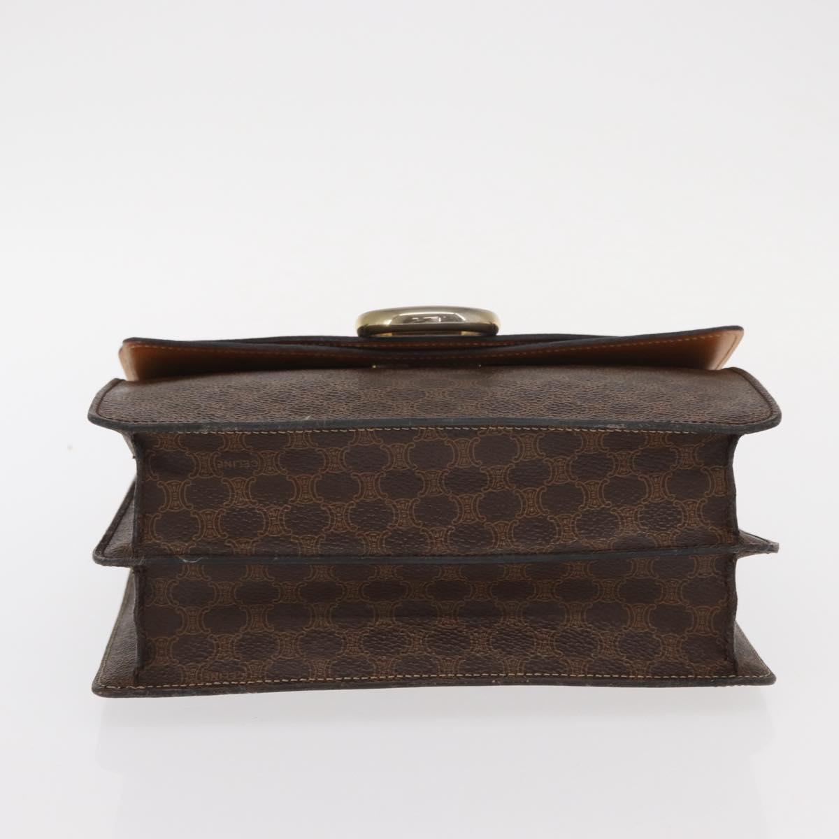 CELINE Macadam Canvas Hand Bag PVC Leather Brown Gold Auth bs31809