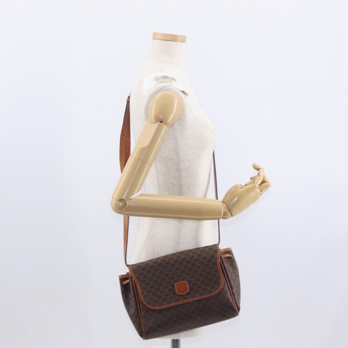 CELINE Macadam Canvas Shoulder Bag PVC Leather Brown Gold Auth bs31810