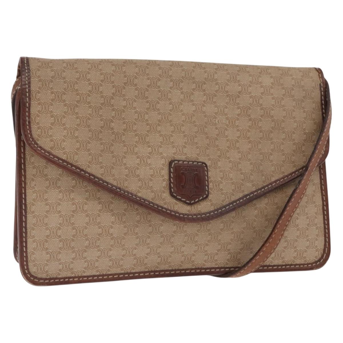 CELINE Macadam Canvas Shoulder Bag PVC Beige Gold Auth bs31811