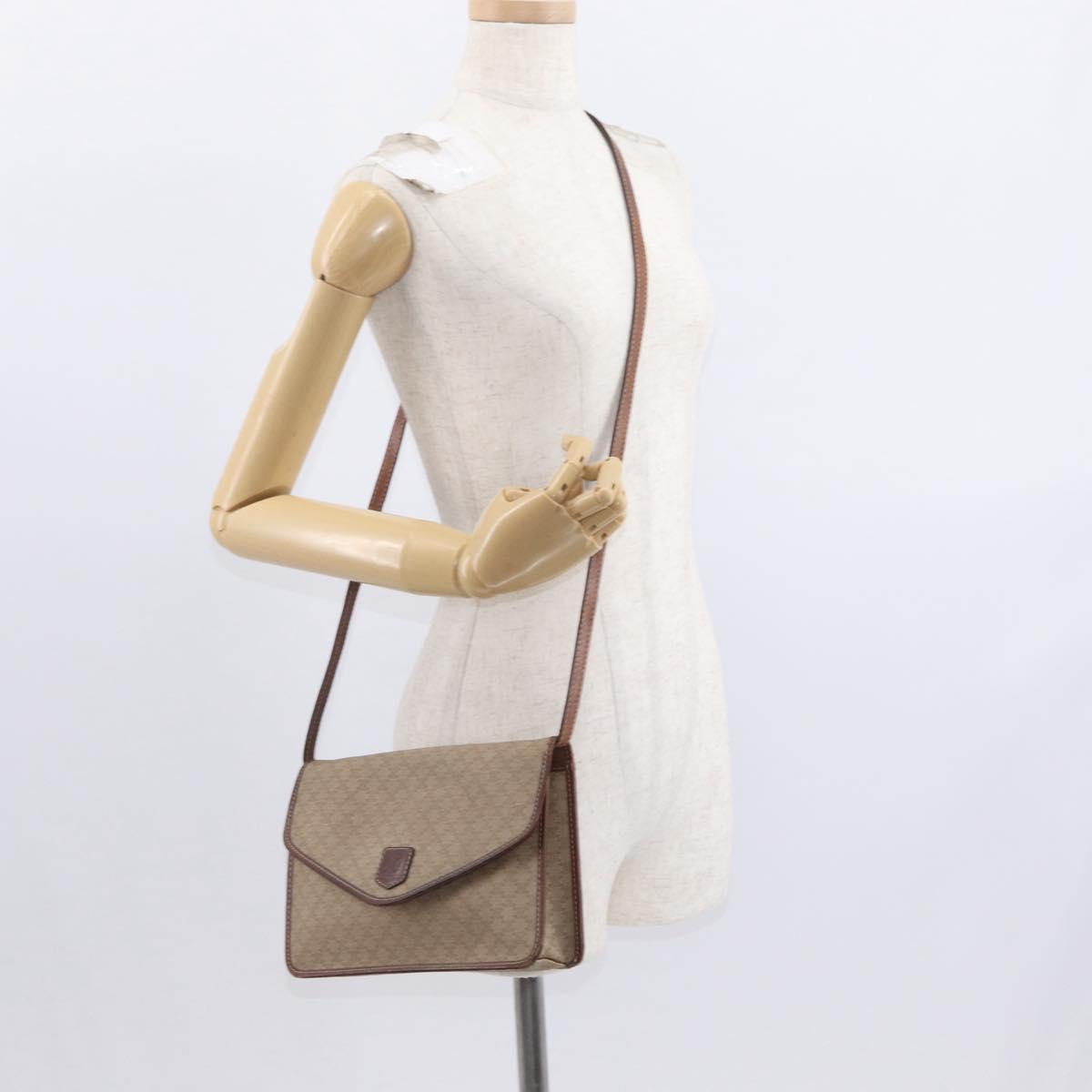 CELINE Macadam Canvas Shoulder Bag PVC Beige Gold Auth bs31811