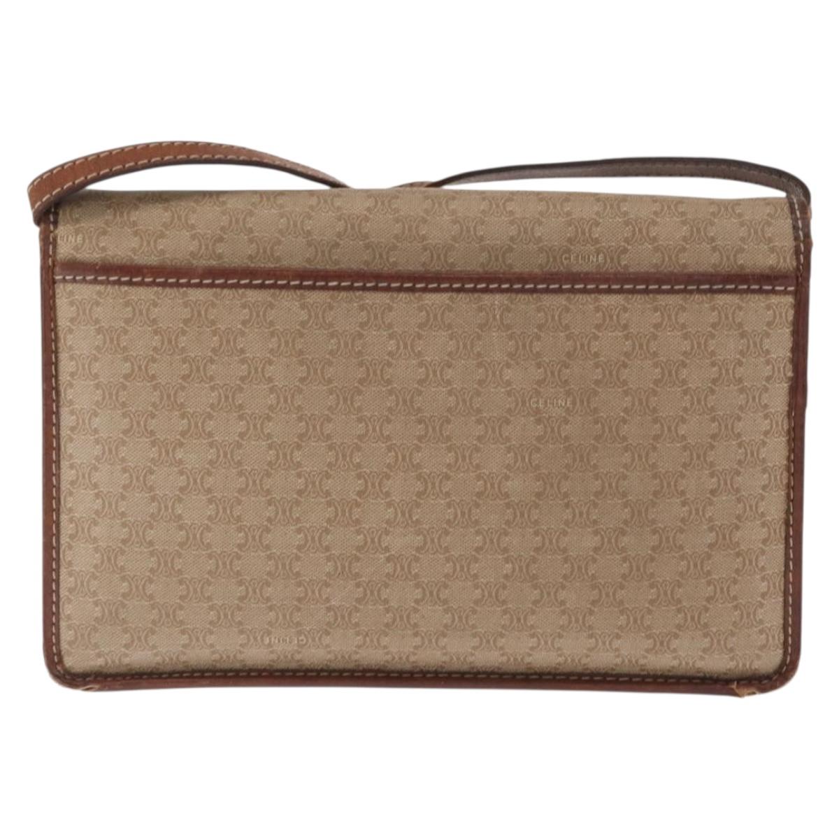 CELINE Macadam Canvas Shoulder Bag PVC Beige Gold Auth bs31811