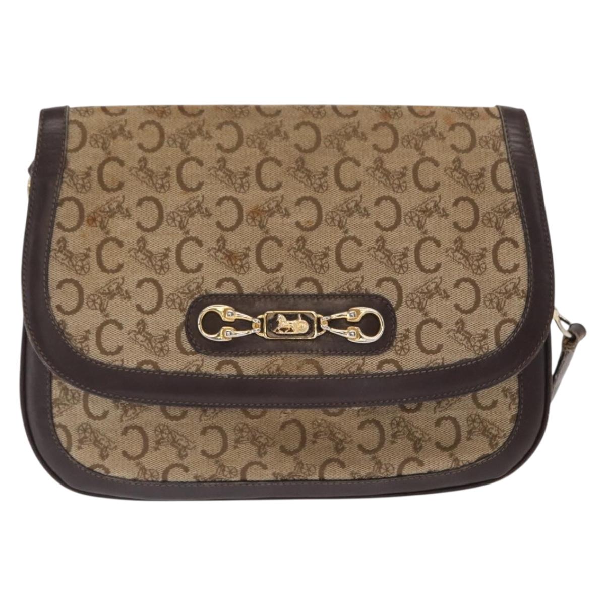 CELINE C Sulky Shoulder Bag Canvas Brown Gold Auth bs31812