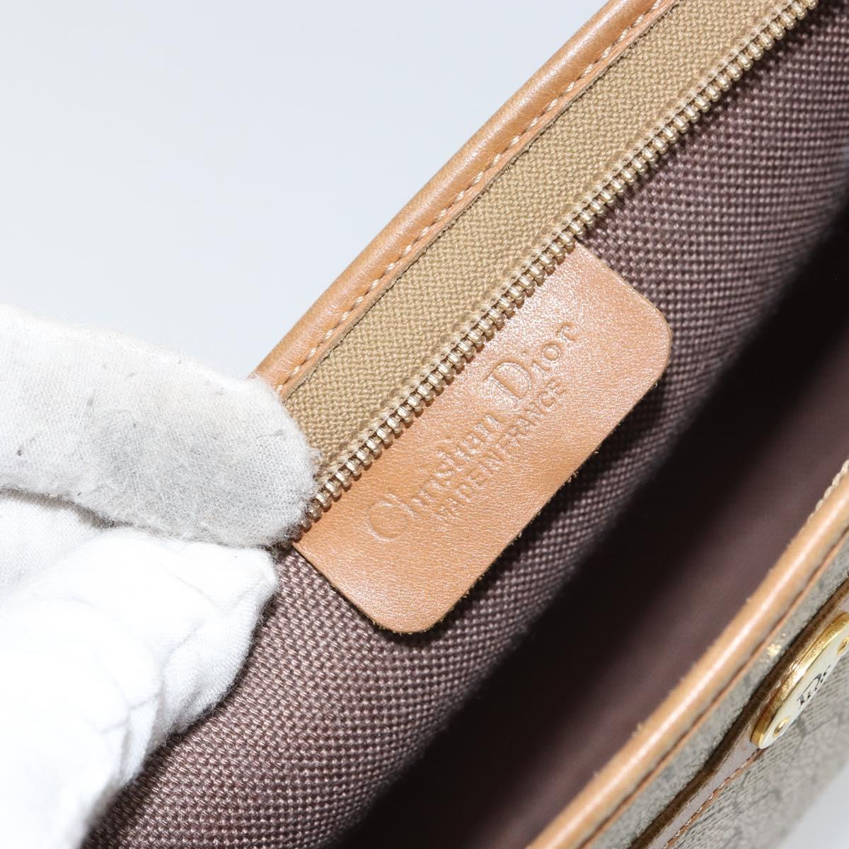 Christian Dior Honeycomb Canvas Clutch Bag PVC Beige Gold Auth bs31814