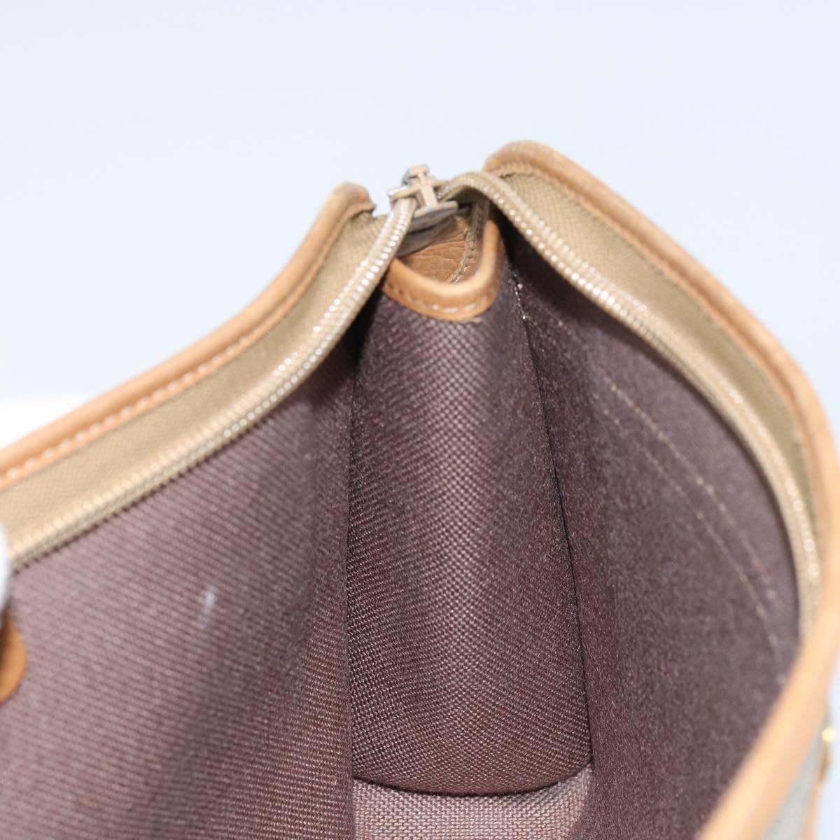 Christian Dior Honeycomb Canvas Clutch Bag PVC Beige Gold Auth bs31814