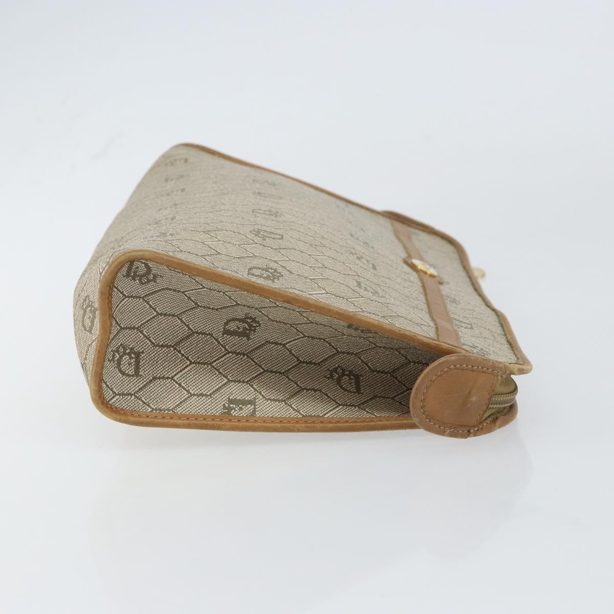 Christian Dior Honeycomb Canvas Clutch Bag PVC Beige Gold Auth bs31814