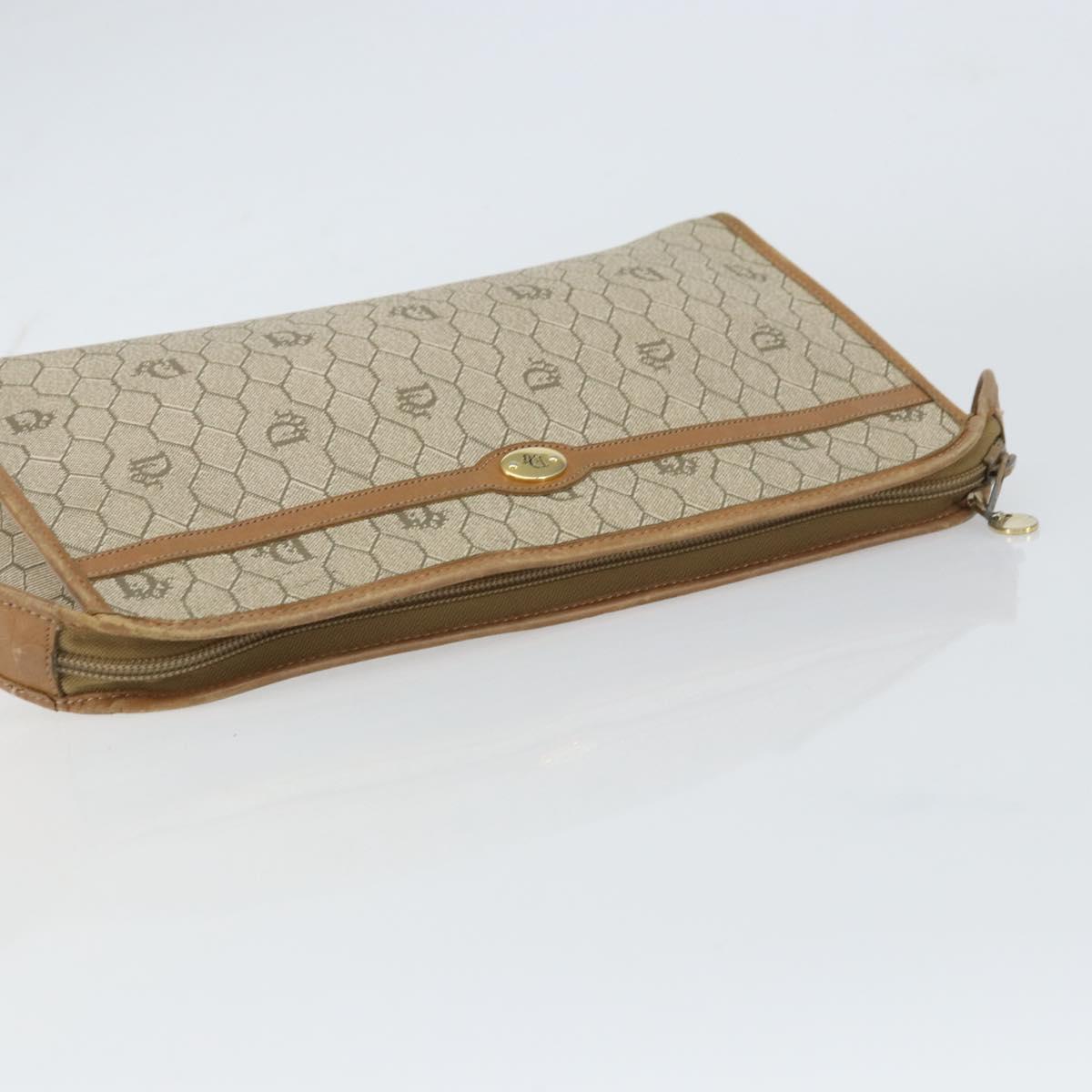 Christian Dior Honeycomb Canvas Clutch Bag PVC Beige Gold Auth bs31814