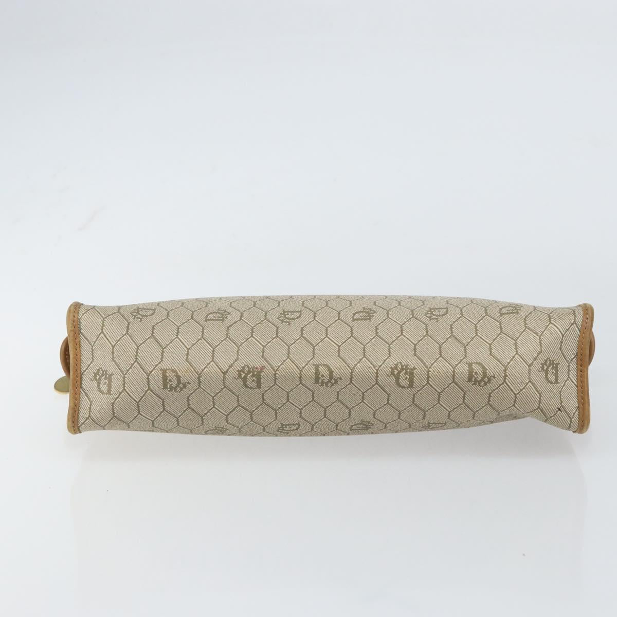 Christian Dior Honeycomb Canvas Clutch Bag PVC Beige Gold Auth bs31814