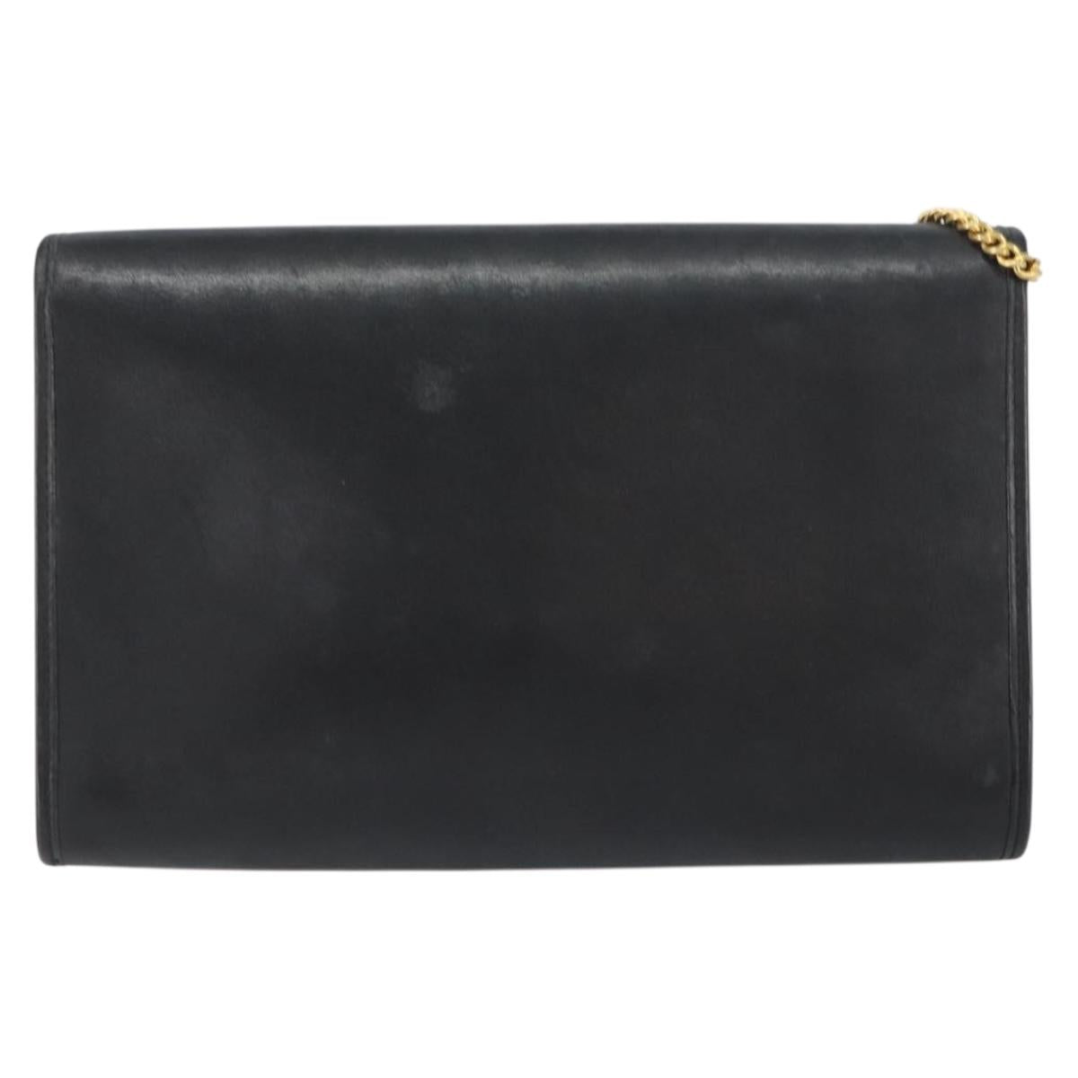 Christian Dior Chain Shoulder Bag Leather Black Gold Auth bs31815
