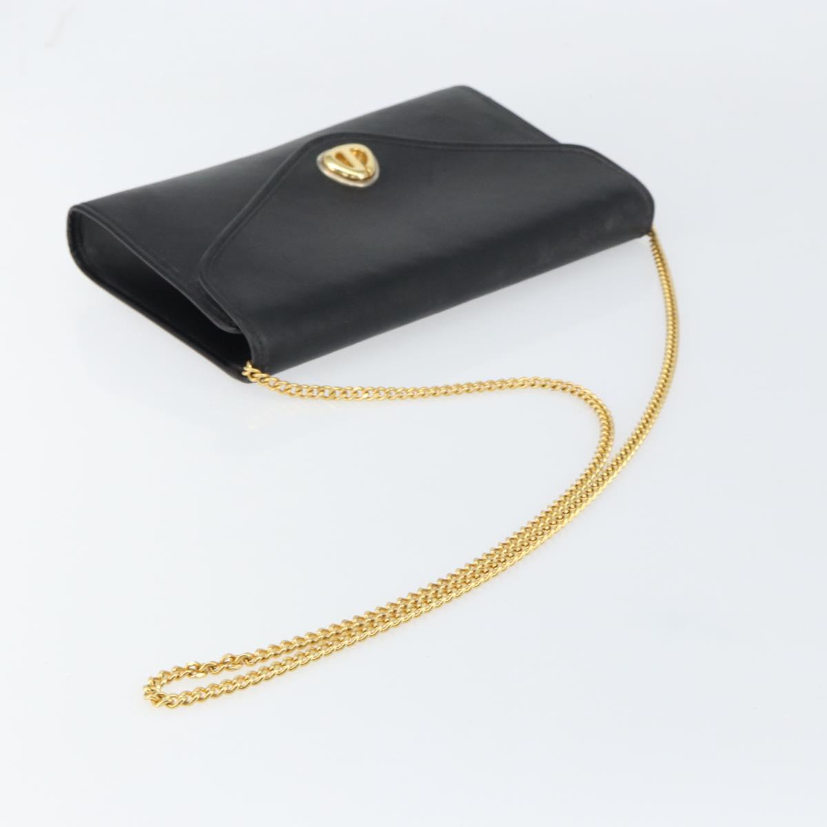 Christian Dior Chain Shoulder Bag Leather Black Gold Auth bs31815