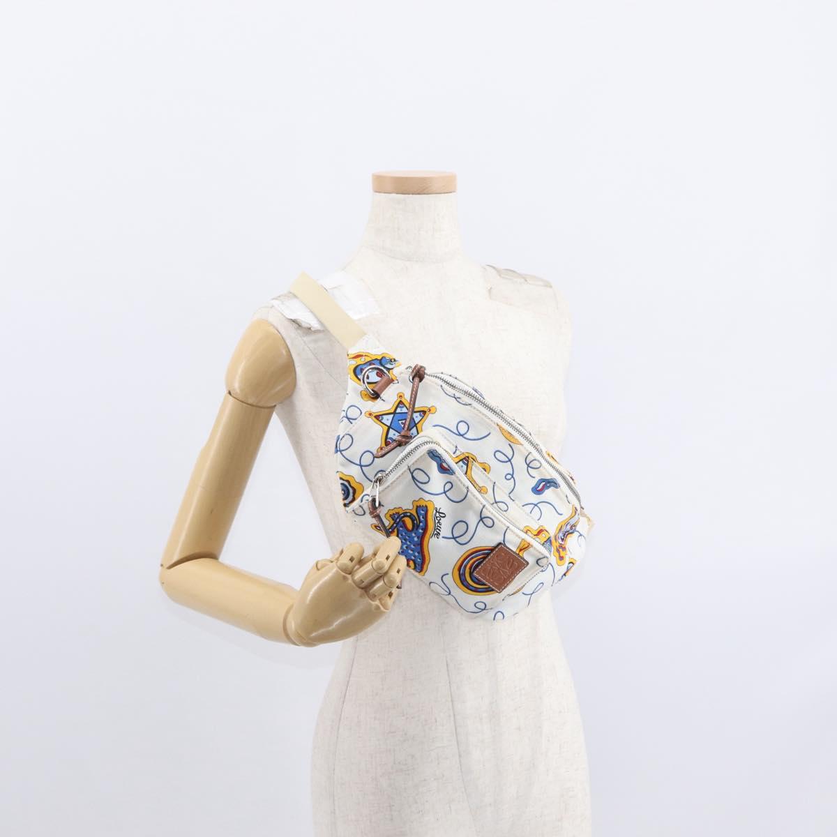 LOEWE Waist Bag Canvas White Silver Auth bs31816