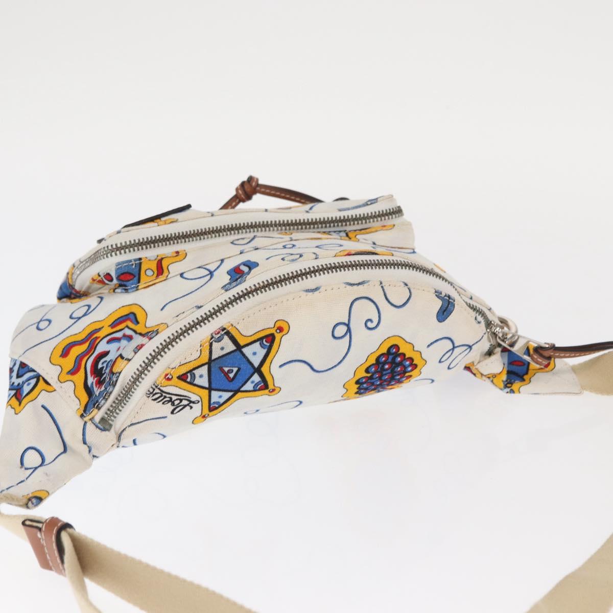 LOEWE Waist Bag Canvas White Silver Auth bs31816