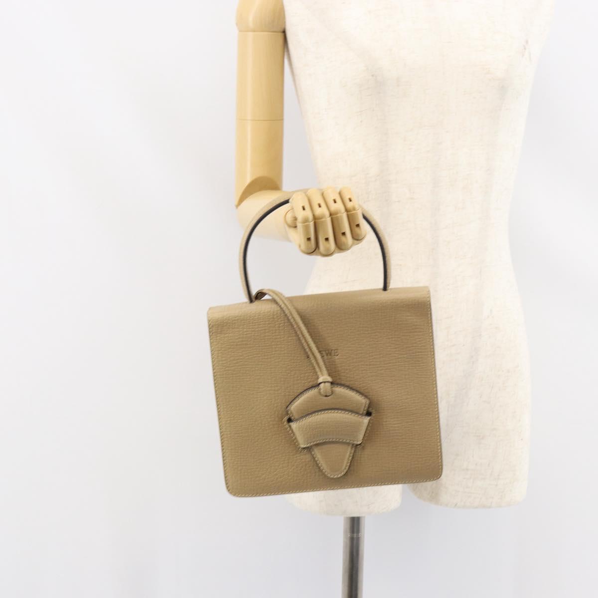 LOEWE Barcelona Hand Bag Leather Beige Auth bs31817
