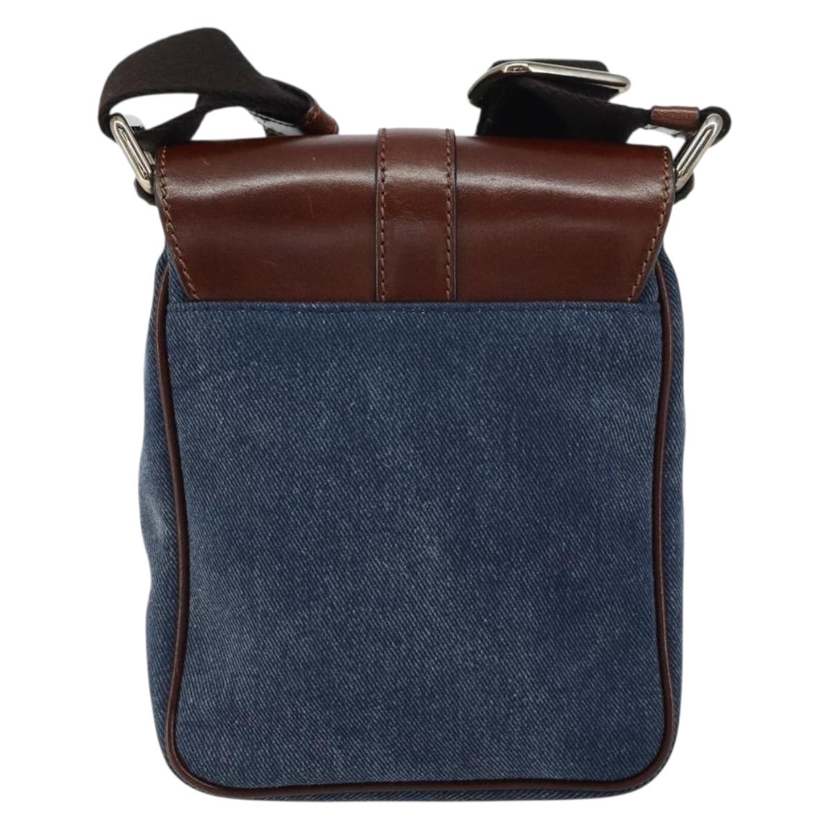 DOLCE&GABBANA Shoulder Bag Leather Canvas Blue Silver Auth bs31820
