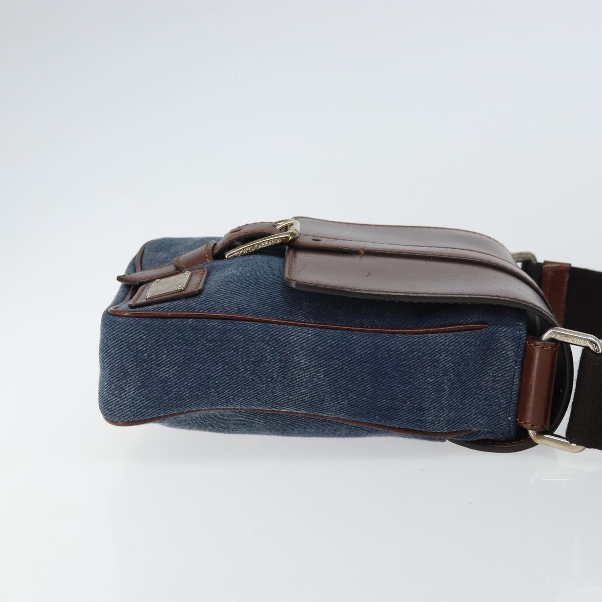 DOLCE&GABBANA Shoulder Bag Leather Canvas Blue Silver Auth bs31820