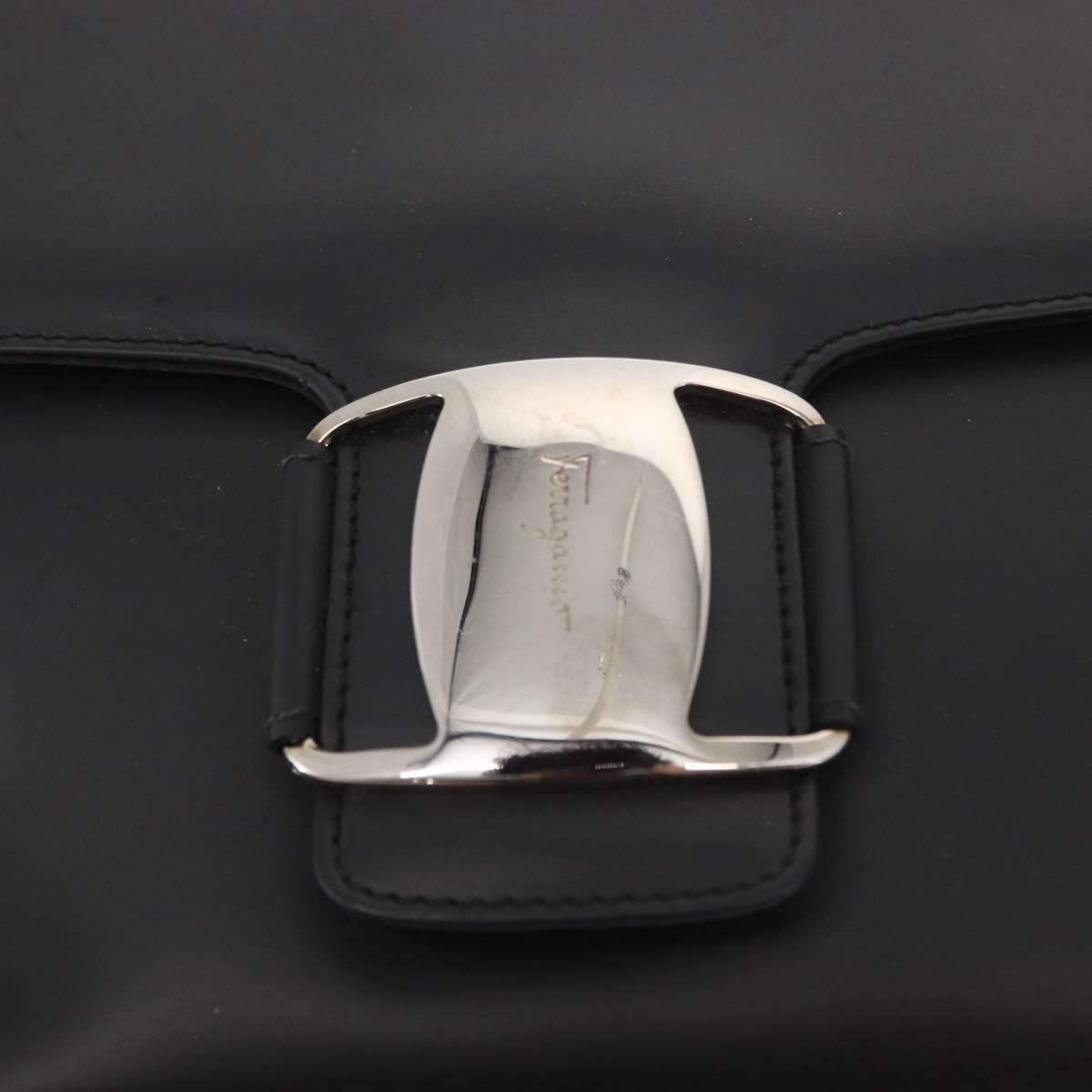 Salvatore Ferragamo Vala Shoulder Bag Leather Black Silver Auth bs31823