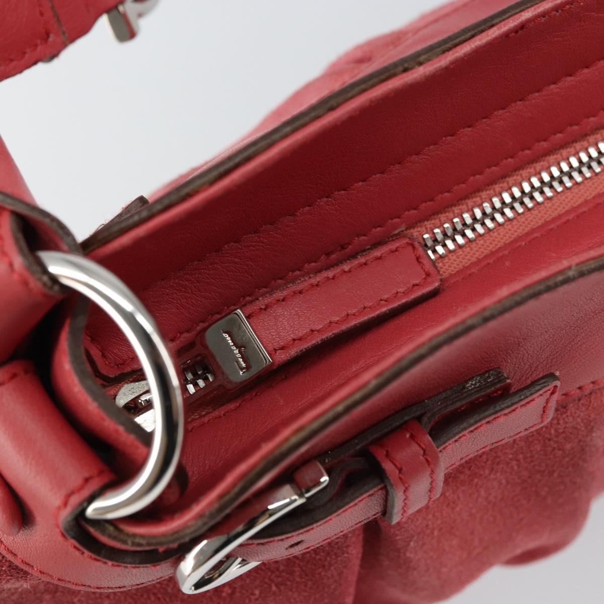 Salvatore Ferragamo Gancini Shoulder Bag Suede Leather Pink Silver Auth bs31824