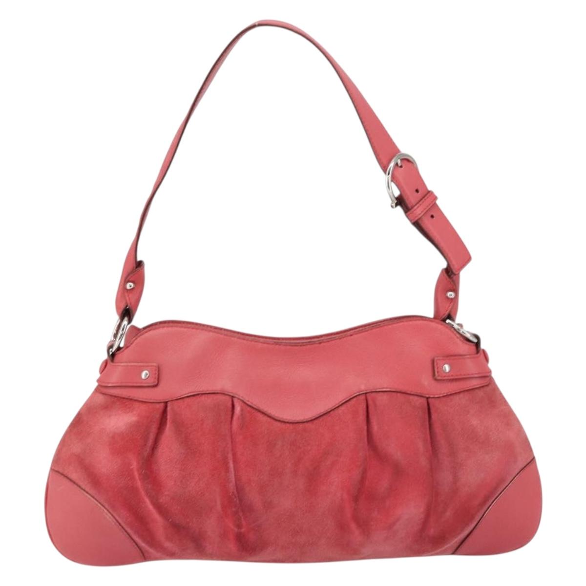 Salvatore Ferragamo Gancini Shoulder Bag Suede Leather Pink Silver Auth bs31824