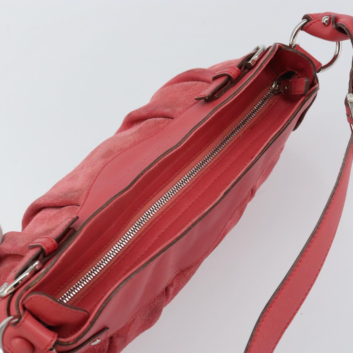 Salvatore Ferragamo Gancini Shoulder Bag Suede Leather Pink Silver Auth bs31824