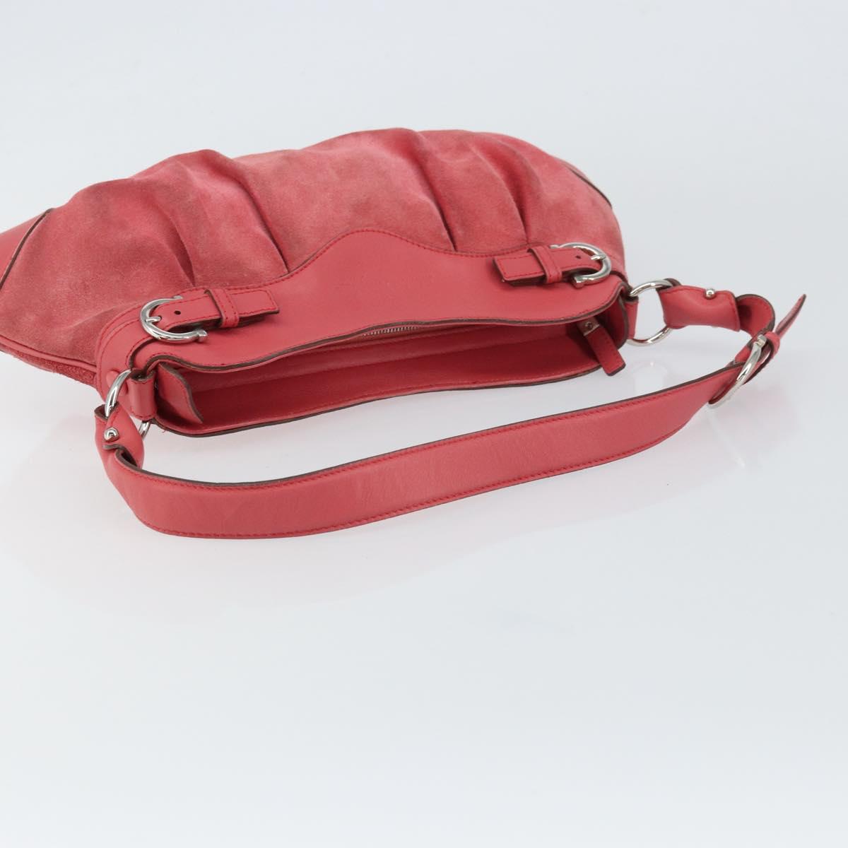 Salvatore Ferragamo Gancini Shoulder Bag Suede Leather Pink Silver Auth bs31824