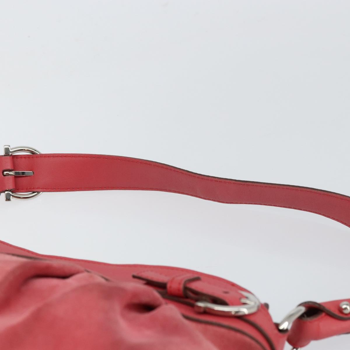Salvatore Ferragamo Gancini Shoulder Bag Suede Leather Pink Silver Auth bs31824