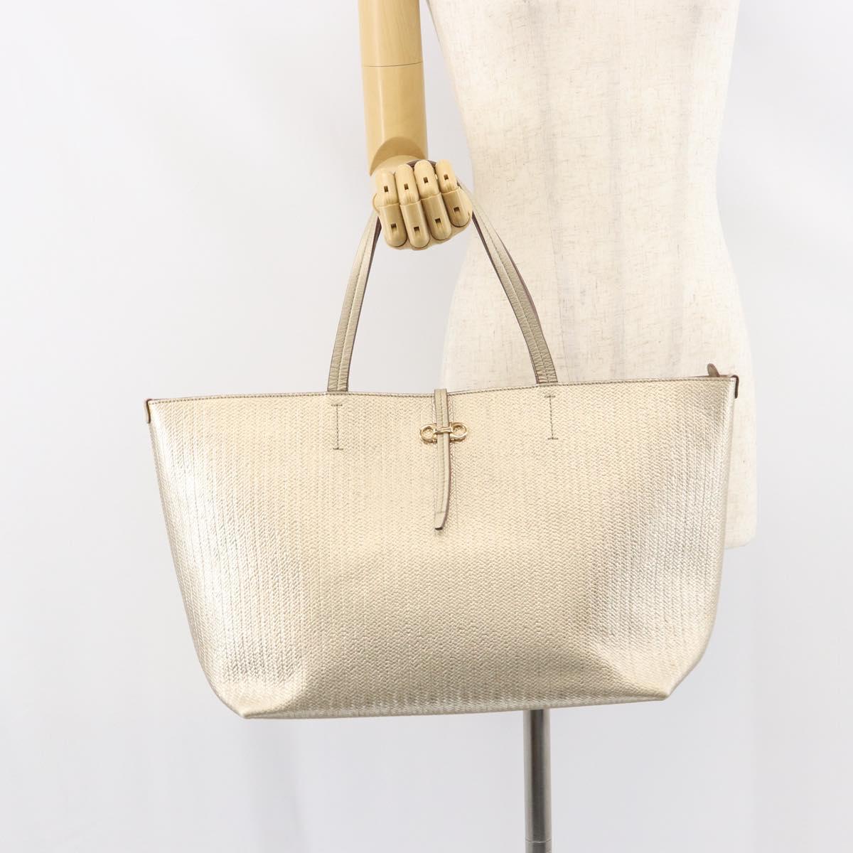 Salvatore Ferragamo Gancini Tote Bag Leather Gold Tone Auth bs31825