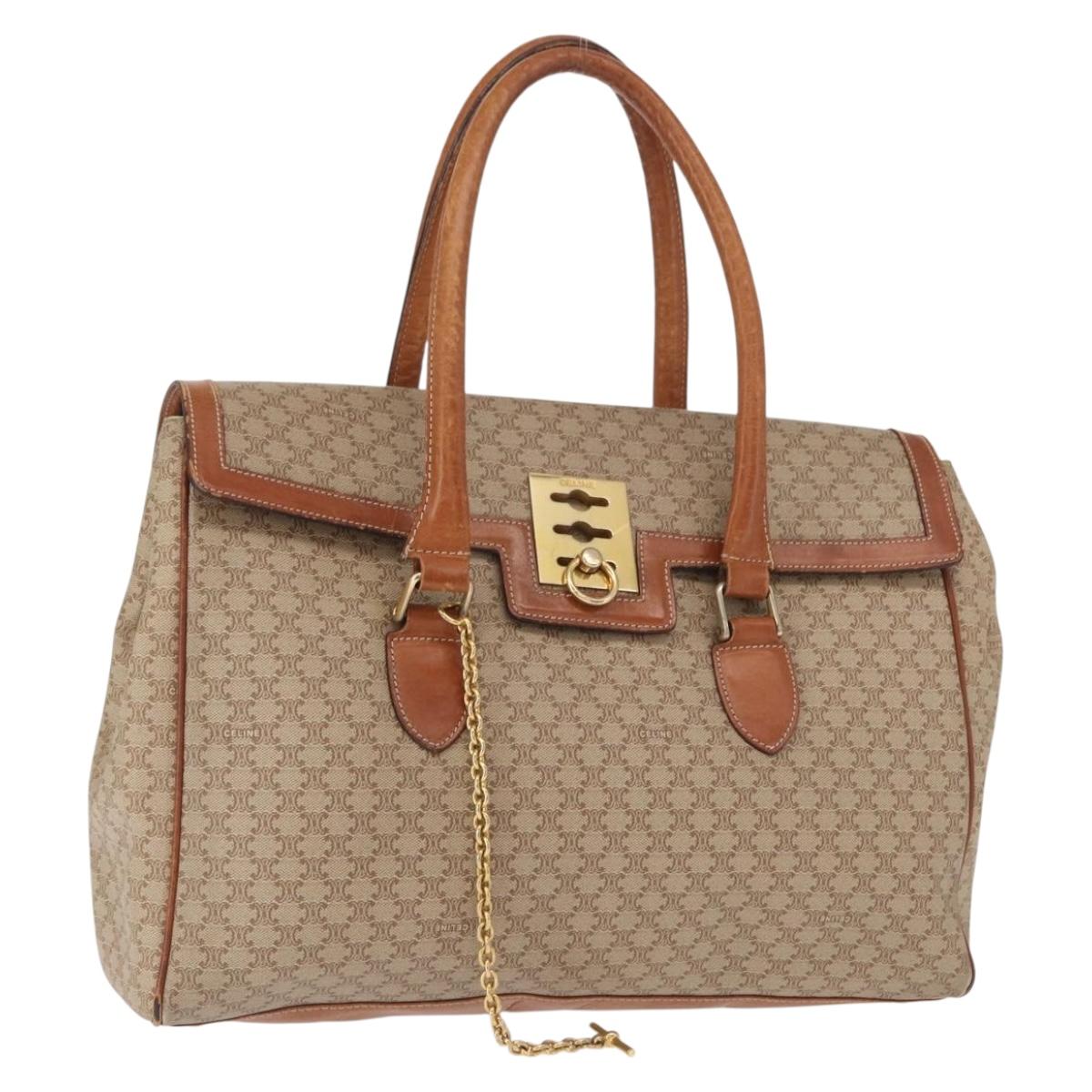 CELINE Macadam Canvas Hand Bag PVC Beige Gold Auth bs31832