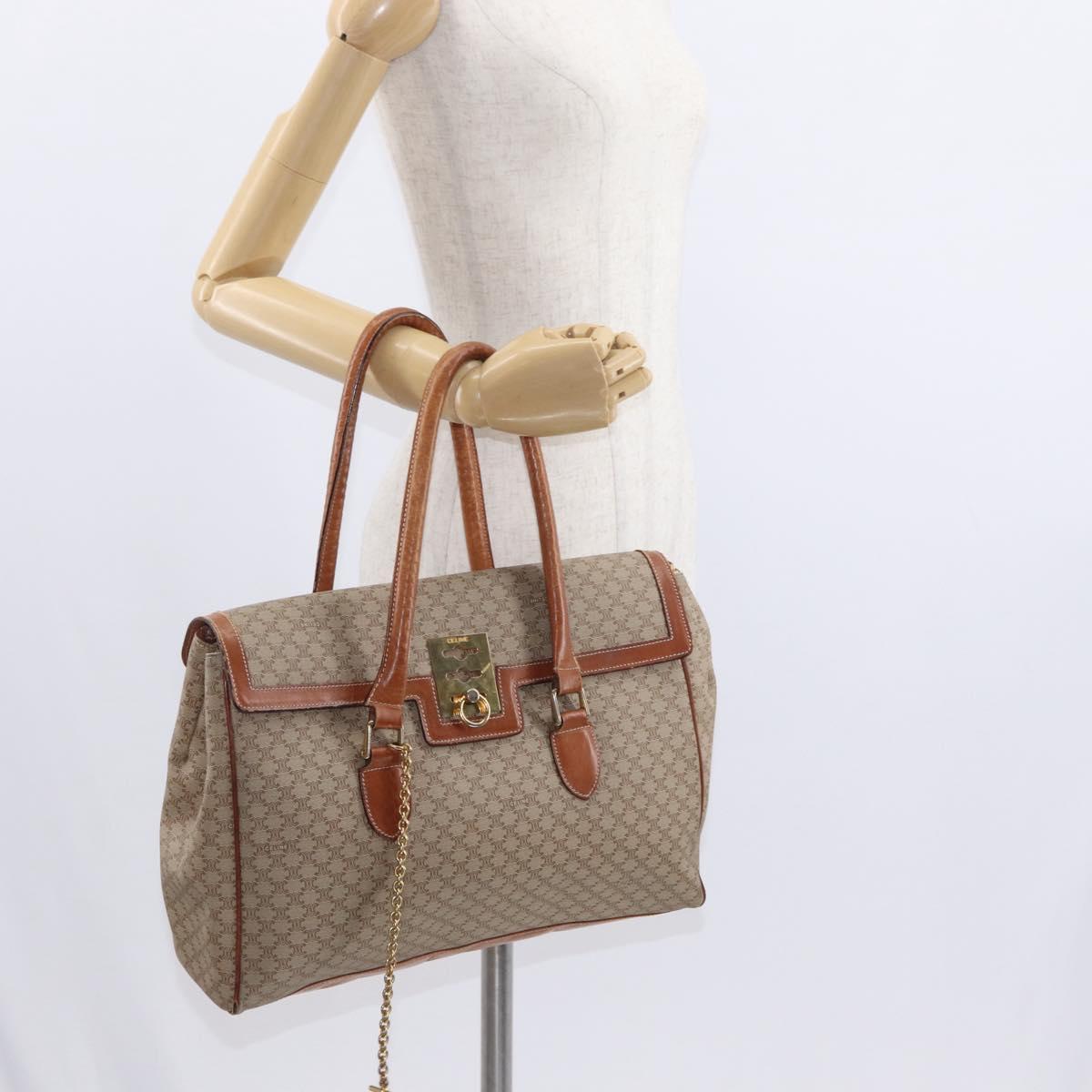 CELINE Macadam Canvas Hand Bag PVC Beige Gold Auth bs31832
