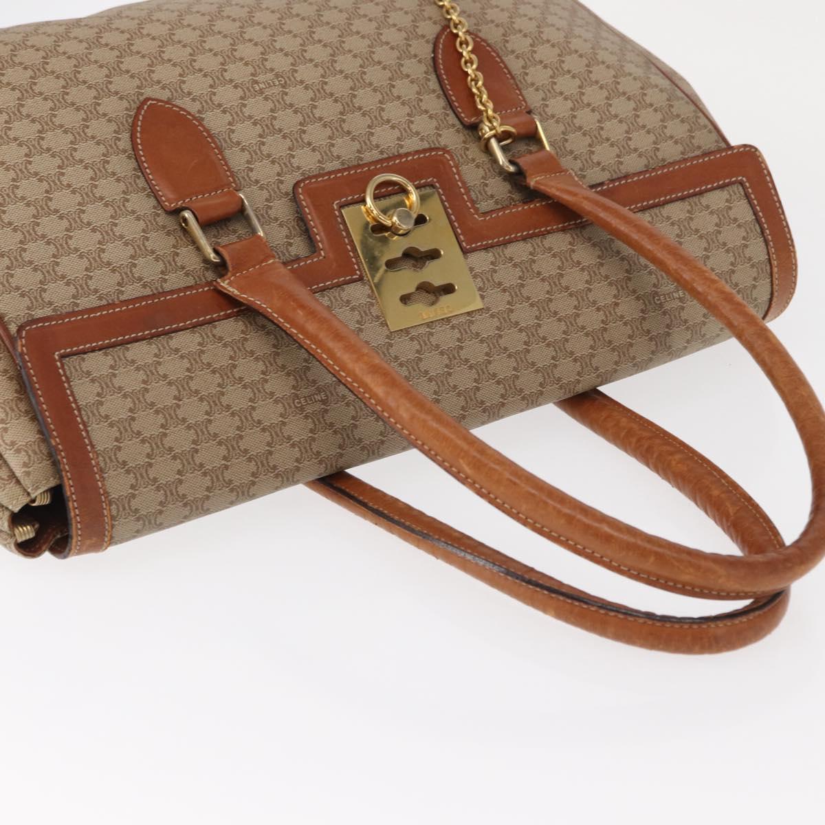 CELINE Macadam Canvas Hand Bag PVC Beige Gold Auth bs31832