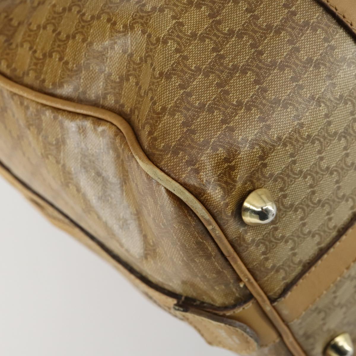 CELINE Macadam Canvas Boston Bag PVC Beige Gold Auth bs31833